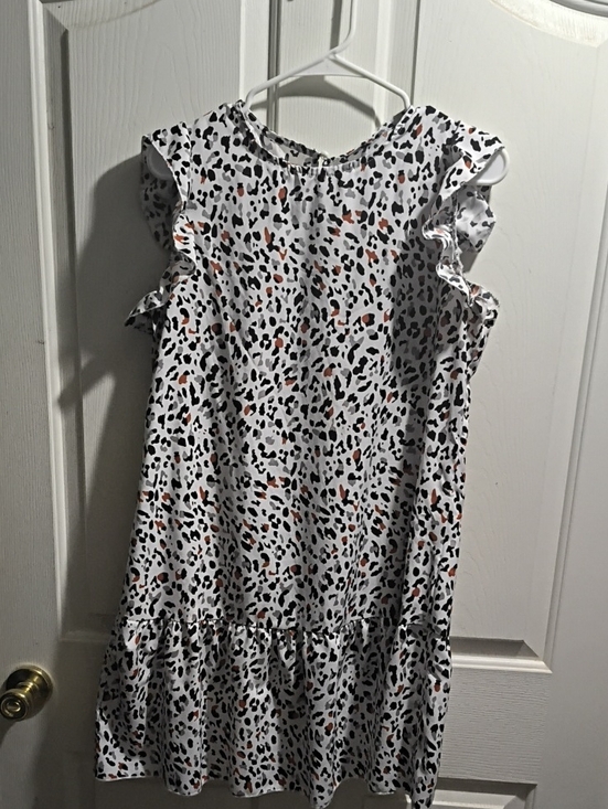 Droimp Dresses & Skirts - White Animal-Print Ruffle Sleeve Dress
